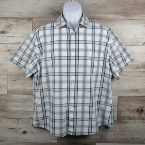 Claiborne* Men's Short Sleeve Button Down Curved Hem‎ Plaid Shirt~ Size XL - Picture 1 of 9